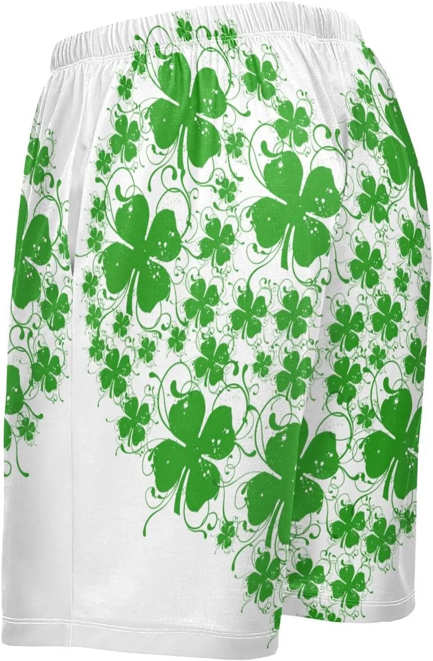 Green Clover Shamrock Heart Shape Pattern St. Patrick'S Day Men's Pajama Pants Shorts Sleepwear Lounge Pajama Bottoms