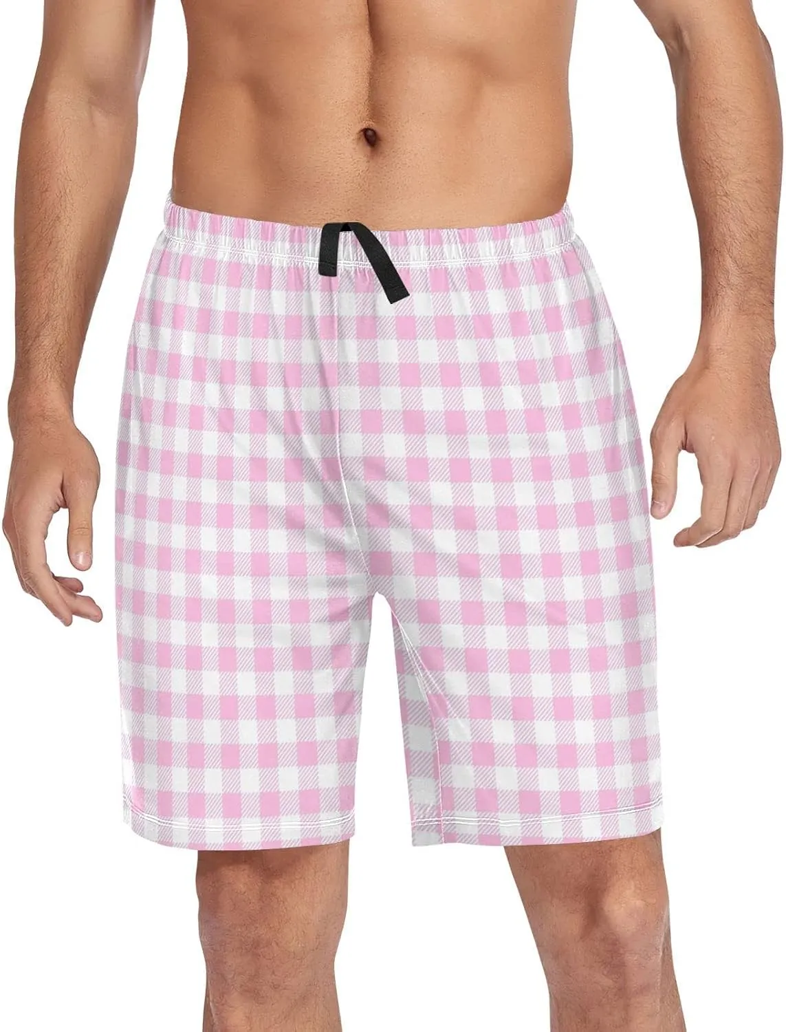 Grey Checkered Gingham Plaid Tartan Geometric Check Men's Pajama Pants Shorts Sleepwear Lounge Pajama Bottoms