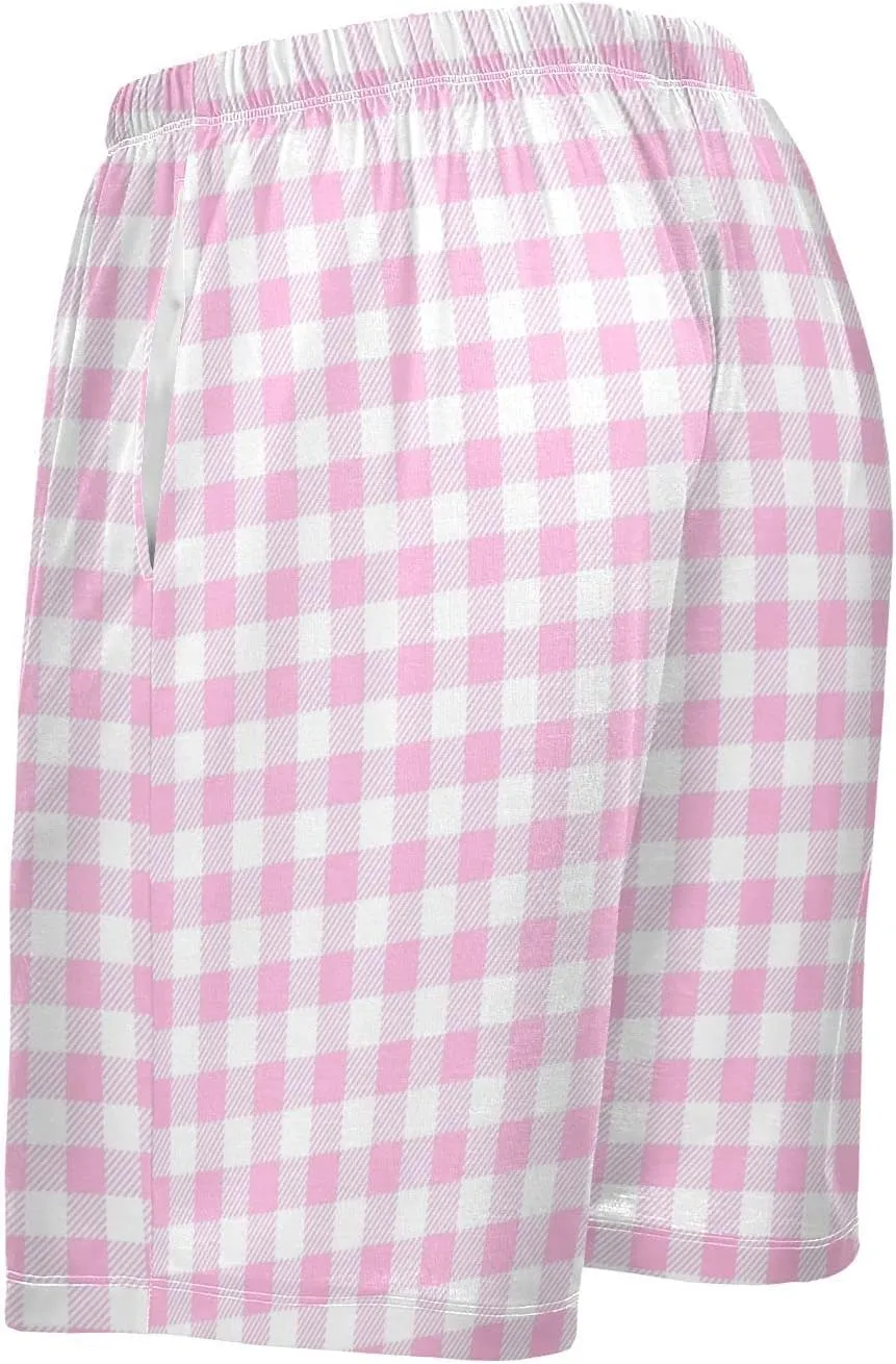Grey Checkered Gingham Plaid Tartan Geometric Check Men's Pajama Pants Shorts Sleepwear Lounge Pajama Bottoms