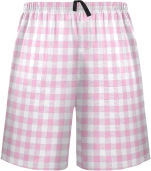 Grey Checkered Gingham Plaid Tartan Geometric Check Men's Pajama Pants Shorts Sleepwear Lounge Pajama Bottoms