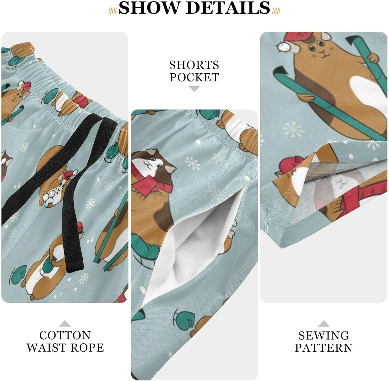 Guinea Pig Christmas Cavy Hamster Snowflake Pattern Men's Pajama Pants Shorts Sleepwear Lounge Pajama Bottoms