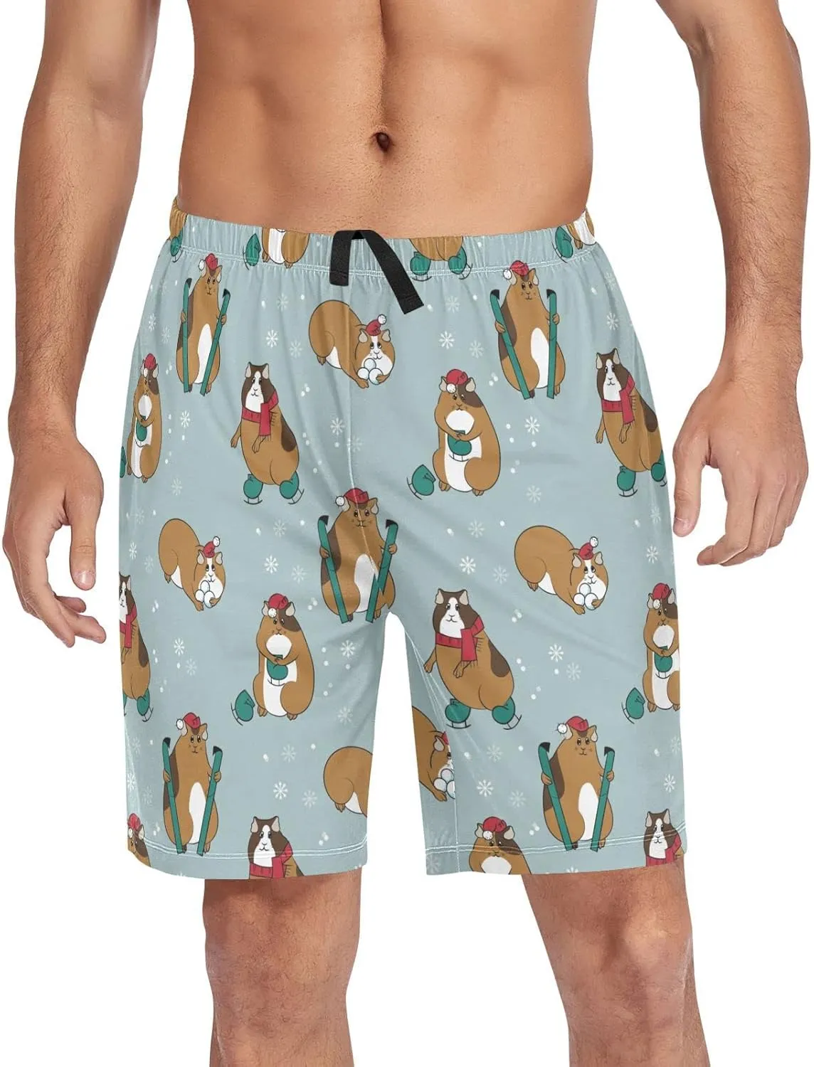 Guinea Pig Christmas Cavy Hamster Snowflake Pattern Men's Pajama Pants Shorts Sleepwear Lounge Pajama Bottoms
