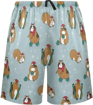 Guinea Pig Christmas Cavy Hamster Snowflake Pattern Men's Pajama Pants Shorts Sleepwear Lounge Pajama Bottoms