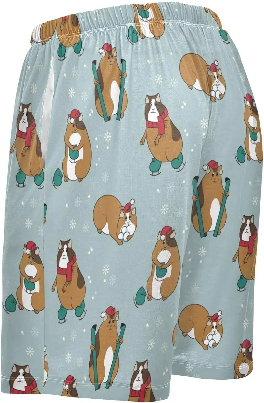 Guinea Pig Christmas Cavy Hamster Snowflake Pattern Men's Pajama Pants Shorts Sleepwear Lounge Pajama Bottoms