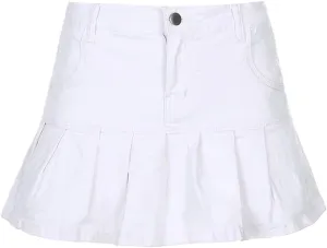 Harajuku Mini Pleated Denim Skirt Women Summer Fashion Ruffle High Waist Denim Shorts Skirt