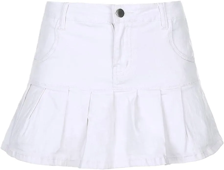 Harajuku Mini Pleated Denim Skirt Women Summer Fashion Ruffle High Waist Denim Shorts Skirt