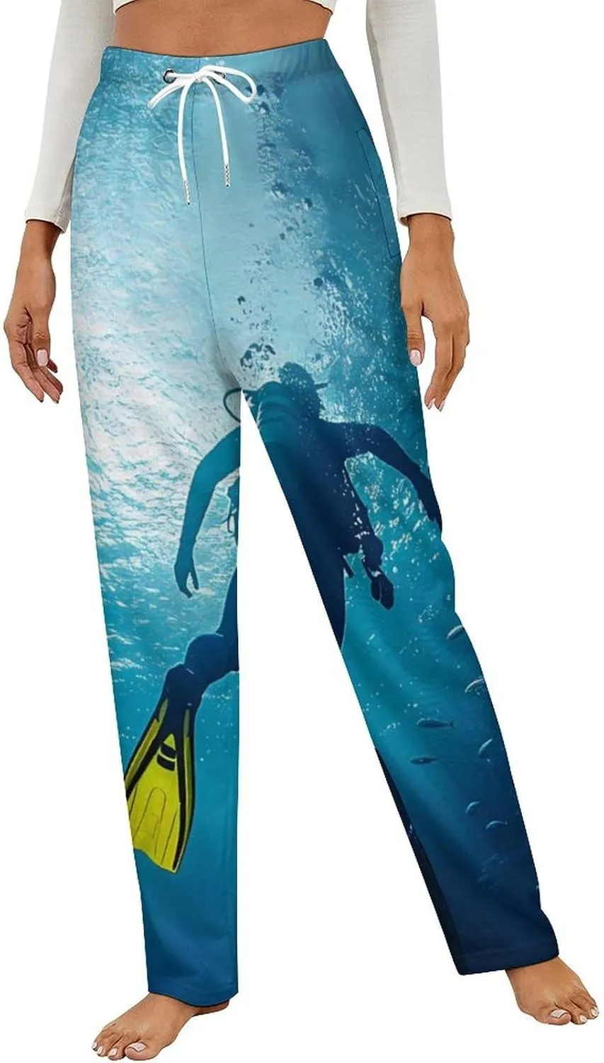 Hawaii Diver And Fish Women's Pajama Pants Fleece Warm Pj Bottoms Sleepwear Lounge Pants Loungewear