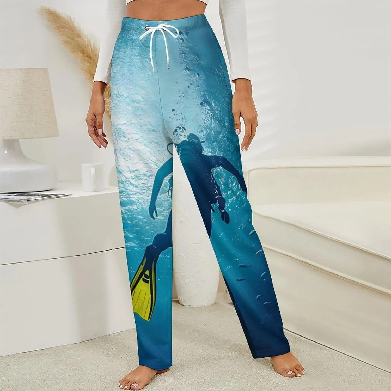 Hawaii Diver And Fish Women's Pajama Pants Fleece Warm Pj Bottoms Sleepwear Lounge Pants Loungewear