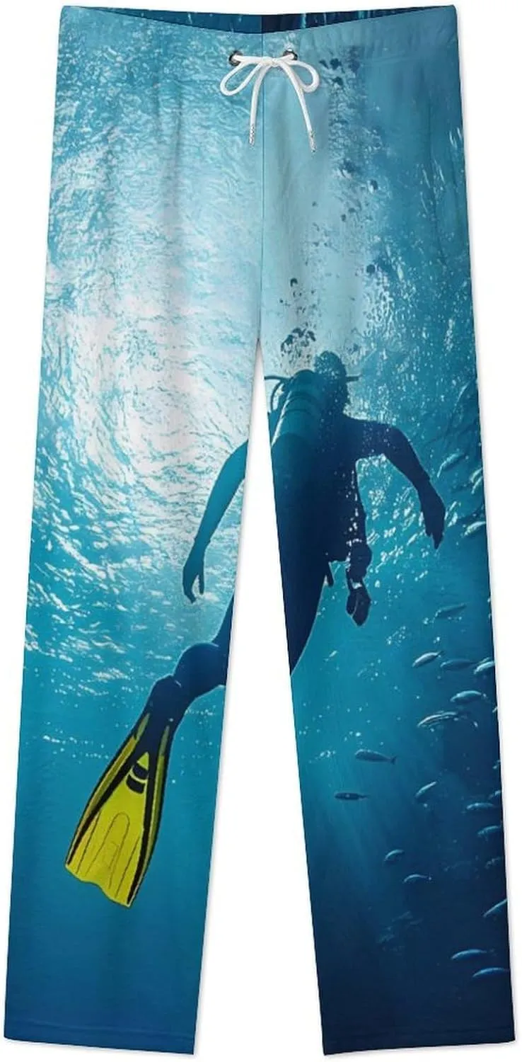 Hawaii Diver And Fish Women's Pajama Pants Fleece Warm Pj Bottoms Sleepwear Lounge Pants Loungewear