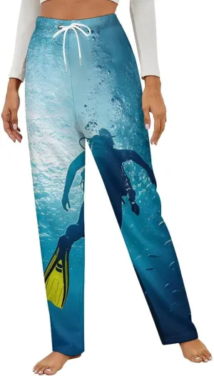 Hawaii Diver And Fish Women's Pajama Pants Fleece Warm Pj Bottoms Sleepwear Lounge Pants Loungewear