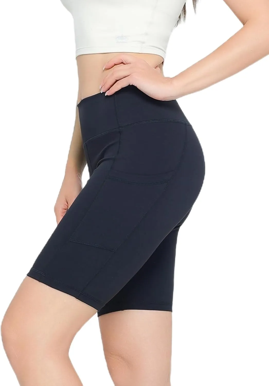High Waist 8" Biker Shorts with Pockets Yoga Shorts for Women Gym Fitness Running Shorts for Athletic Workout