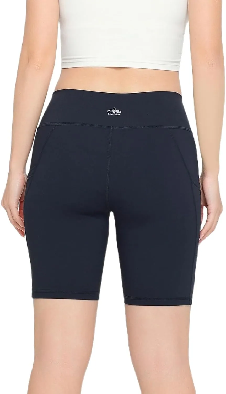 High Waist 8" Biker Shorts with Pockets Yoga Shorts for Women Gym Fitness Running Shorts for Athletic Workout