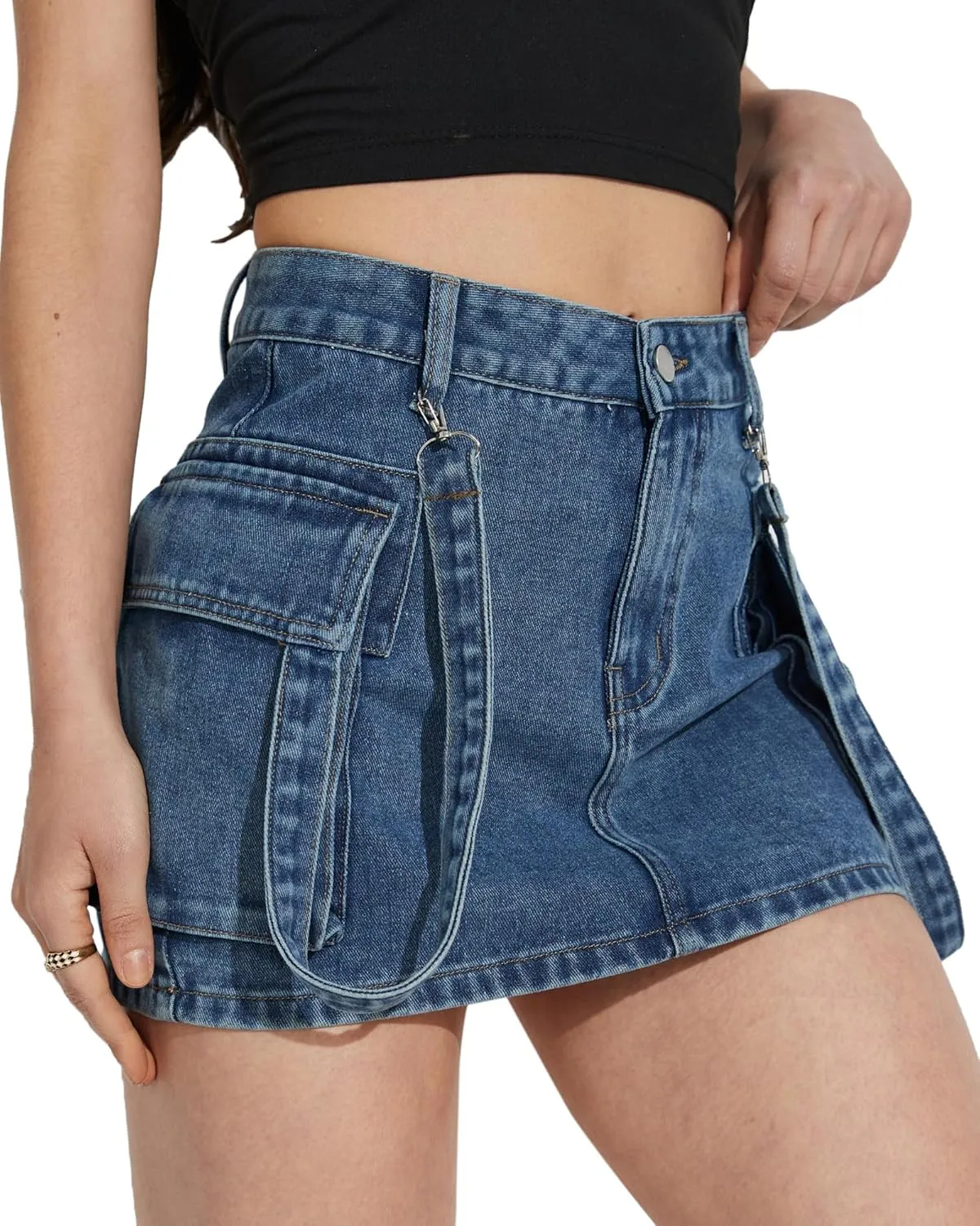 High Waisted Cargo Denim Skort for Woman Y2K Mini Jean Skirt for Women Denim Faldas De Mezclilla para Mujer