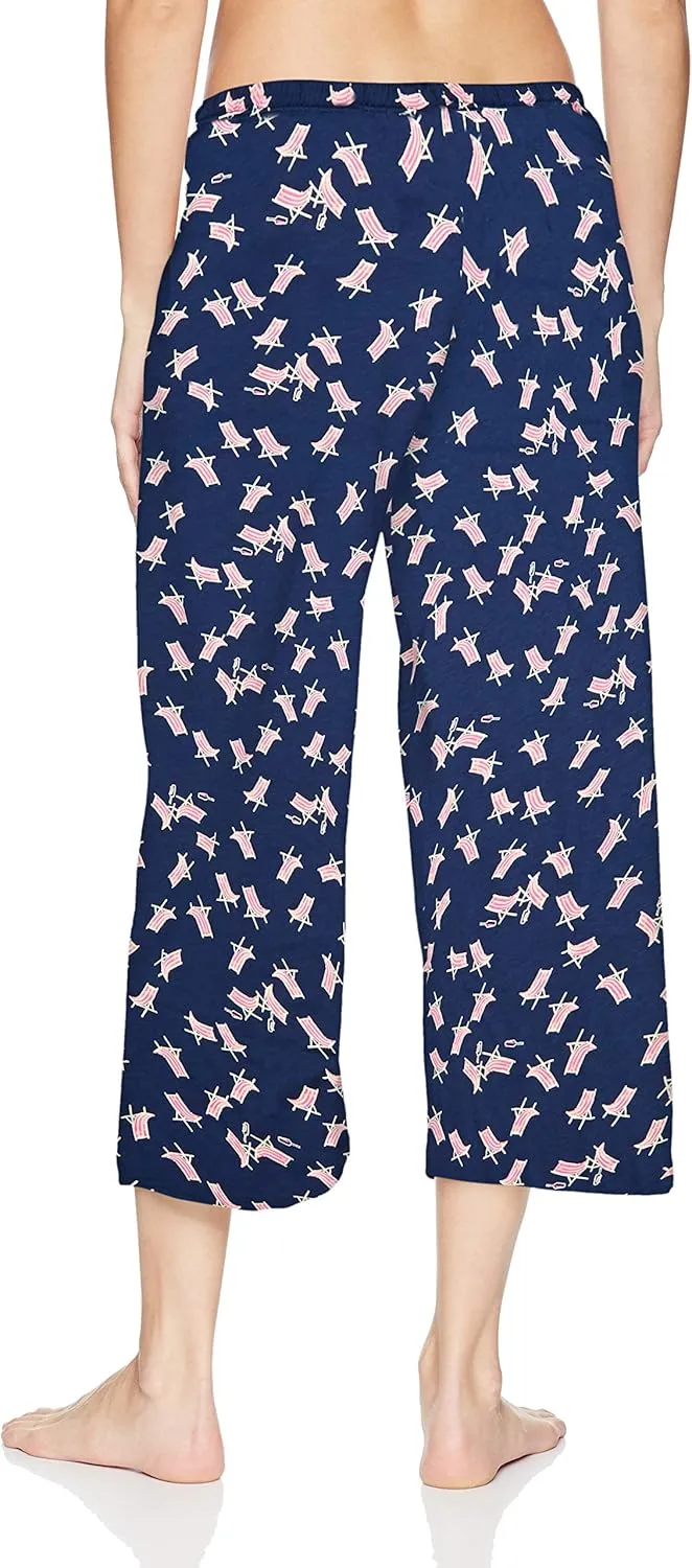HUE womens Basic Printed Knit Capri Pajama Sleep Pant, Made With Temperature Control Technology