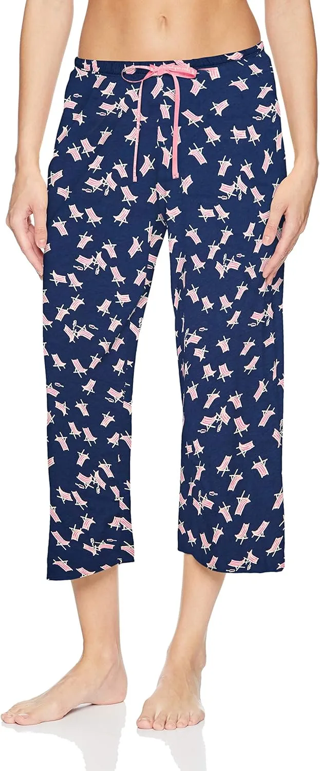 HUE womens Basic Printed Knit Capri Pajama Sleep Pant, Made With Temperature Control Technology