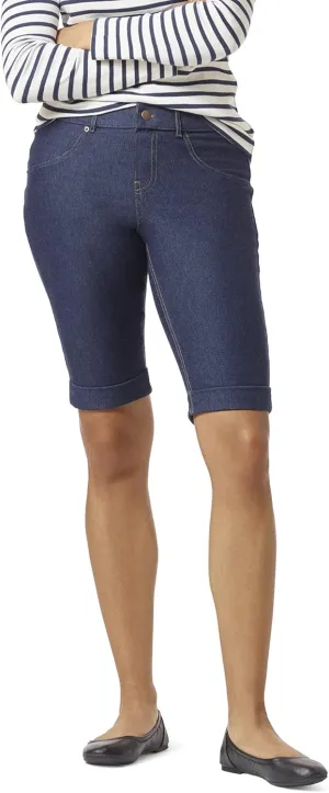 HUE Women's Essential Denim Shorts with Rolled Cuffs, Pull On Bermuda Jean Shorts