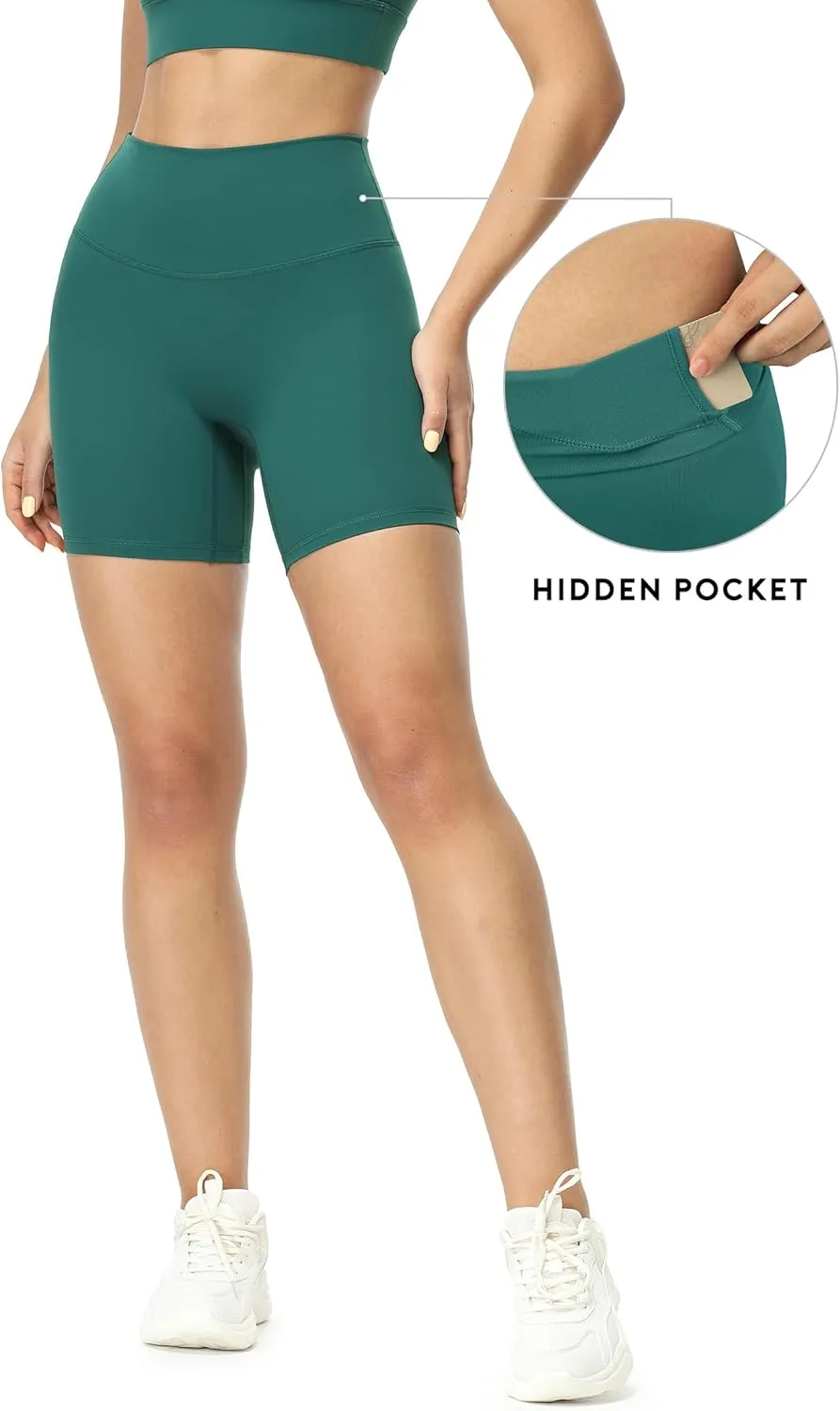 icyzone Women's High Waist Biker Shorts with Pockets Athletic Yoga Gym Shorts Tummy Control
