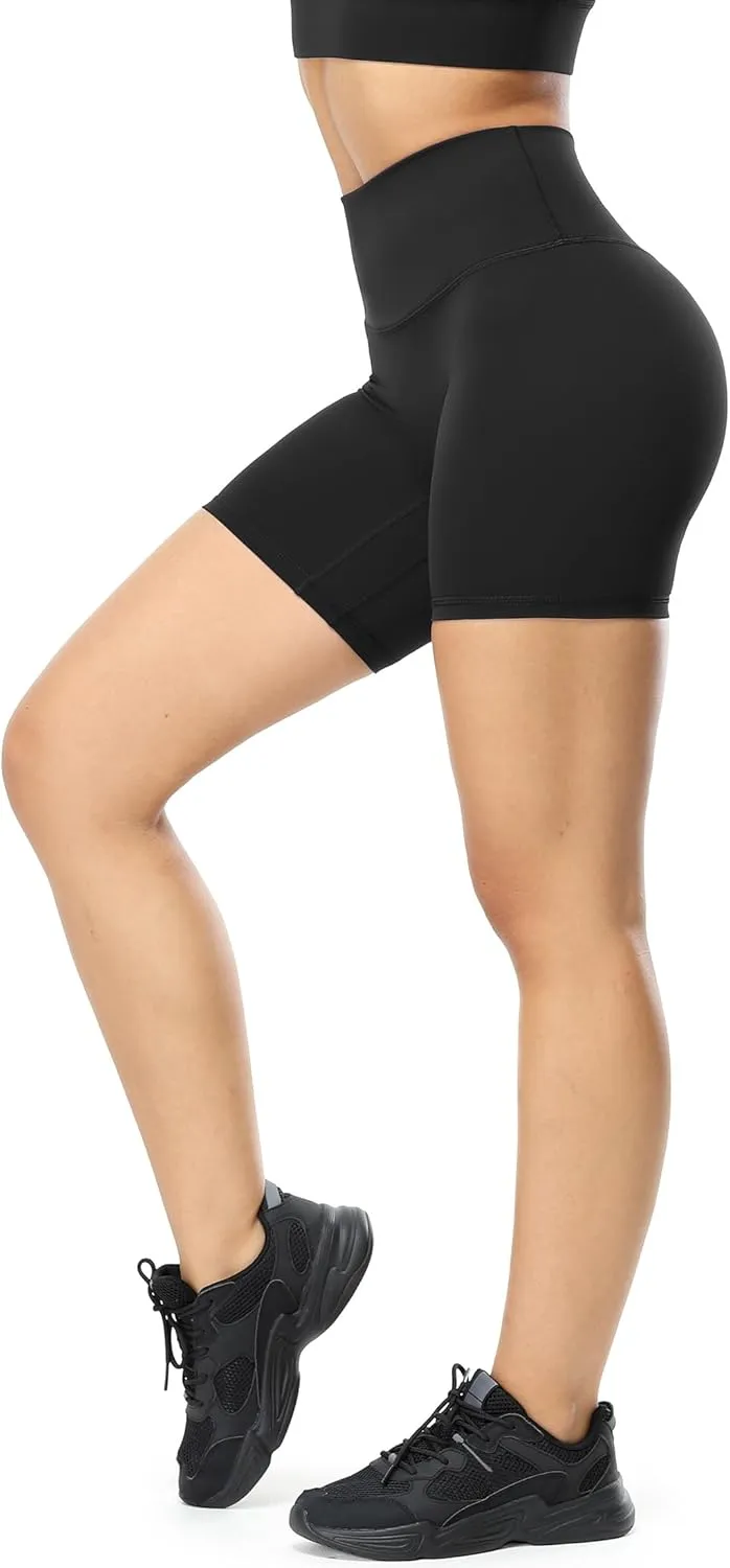 icyzone Women's High Waist Biker Shorts with Pockets Athletic Yoga Gym Shorts Tummy Control