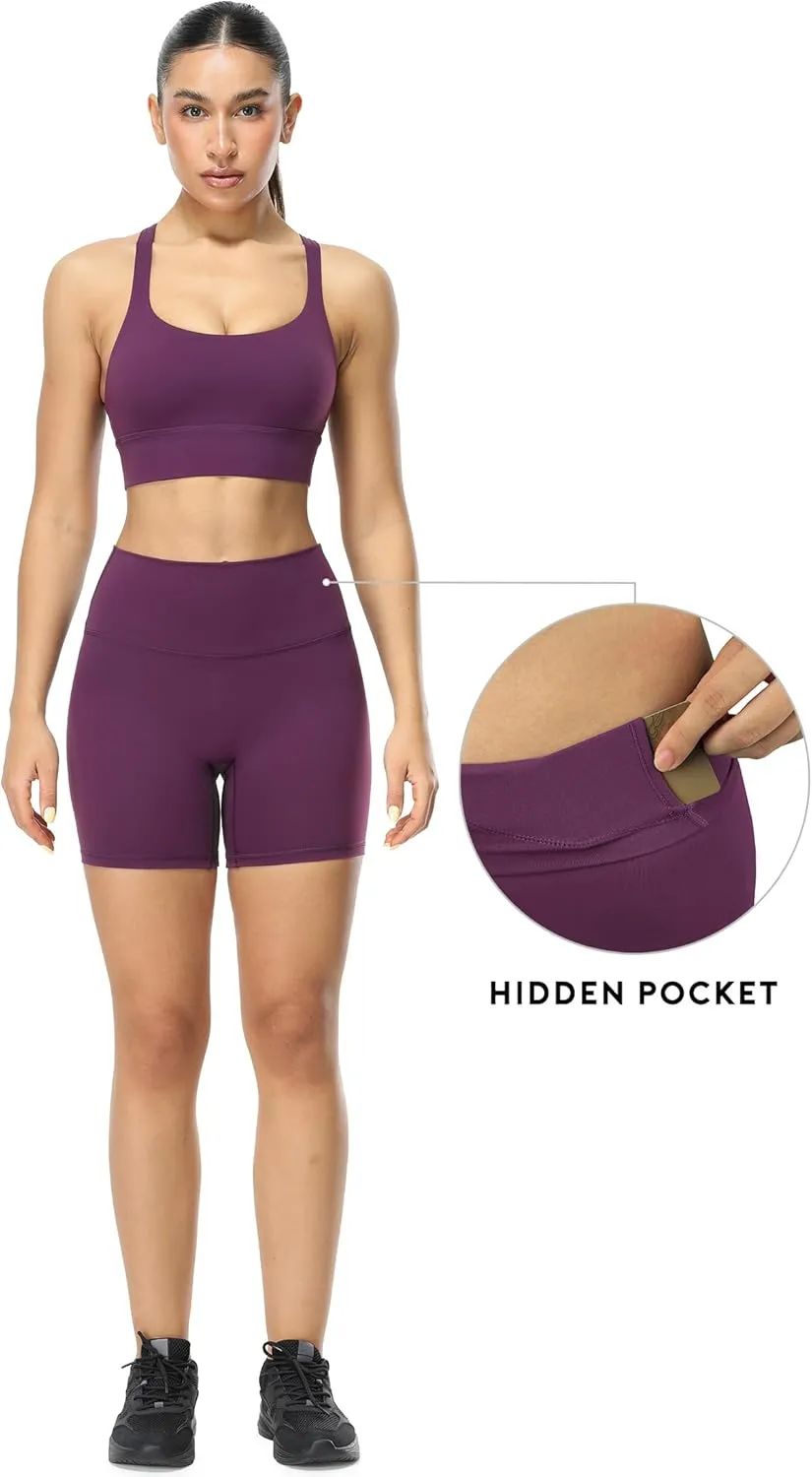 icyzone Women's High Waist Biker Shorts with Pockets Athletic Yoga Gym Shorts Tummy Control