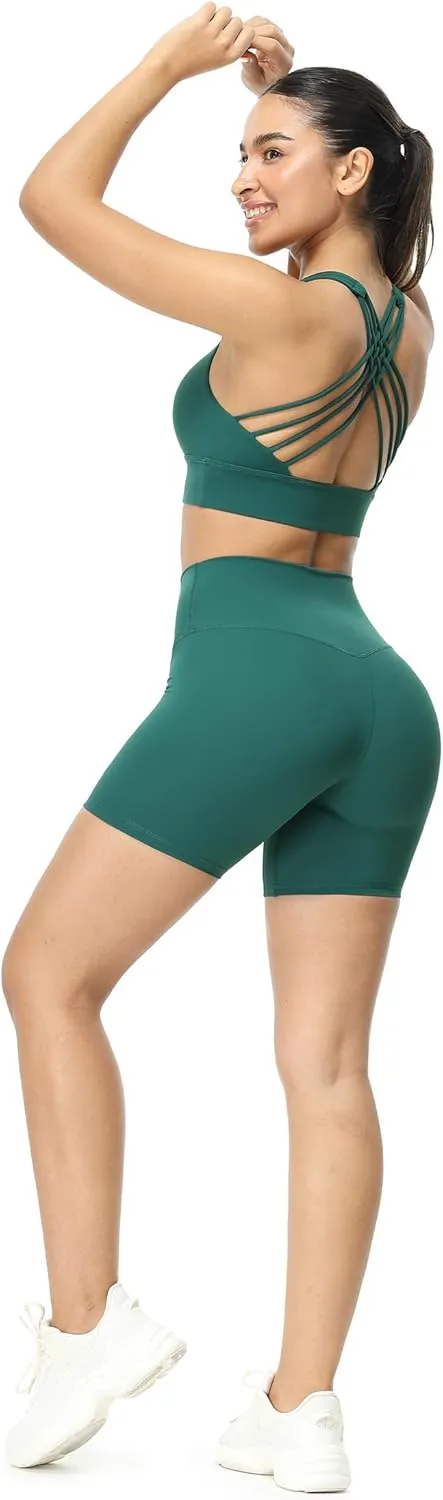 icyzone Women's High Waist Biker Shorts with Pockets Athletic Yoga Gym Shorts Tummy Control