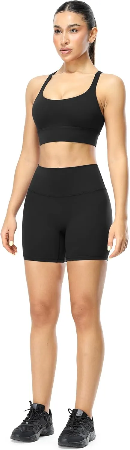 icyzone Women's High Waist Biker Shorts with Pockets Athletic Yoga Gym Shorts Tummy Control