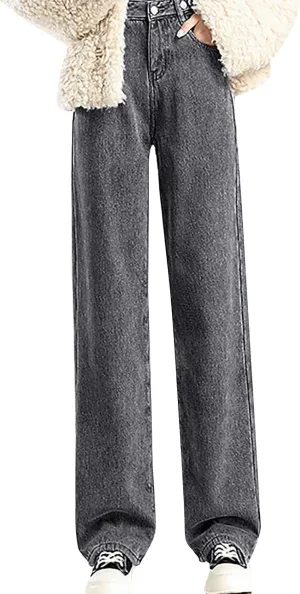 Jeans for Women Trendy High Waisted Stretchy Cuffed Wide Leg Denim Pants with Pockets