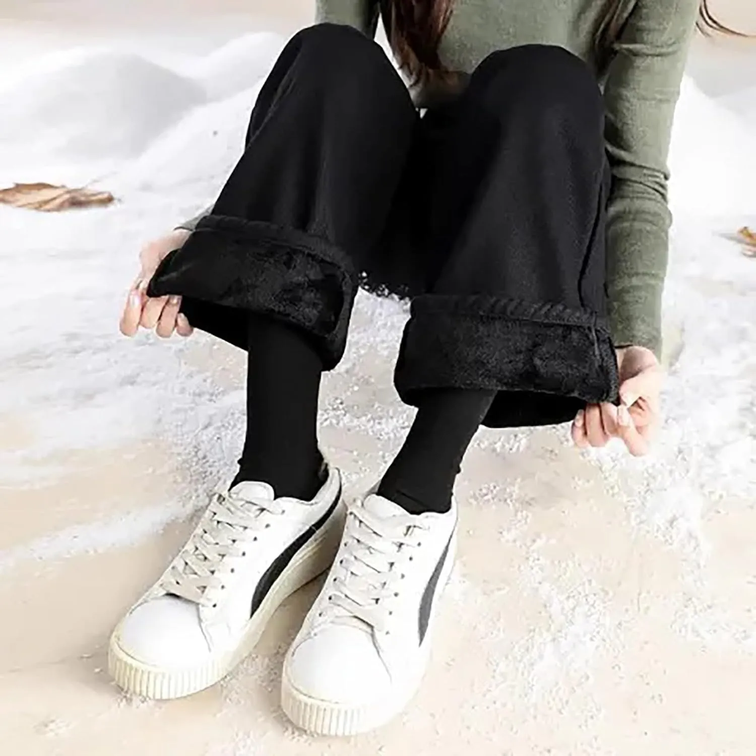 Jeans for Women Trendy High Waisted Stretchy Cuffed Wide Leg Denim Pants with Pockets