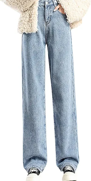 Jeans for Women Trendy High Waisted Stretchy Cuffed Wide Leg Denim Pants with Pockets