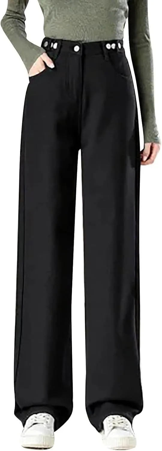 Jeans for Women Trendy High Waisted Stretchy Cuffed Wide Leg Denim Pants with Pockets