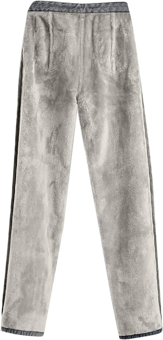 Jeans for Women Trendy High Waisted Stretchy Cuffed Wide Leg Denim Pants with Pockets