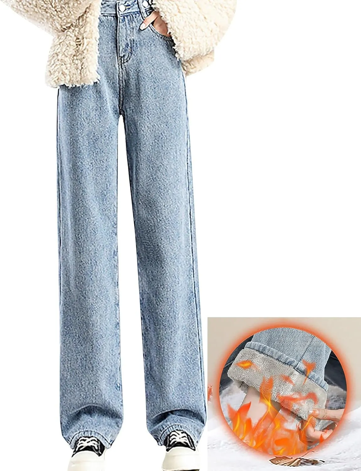 Jeans for Women Trendy High Waisted Stretchy Cuffed Wide Leg Denim Pants with Pockets