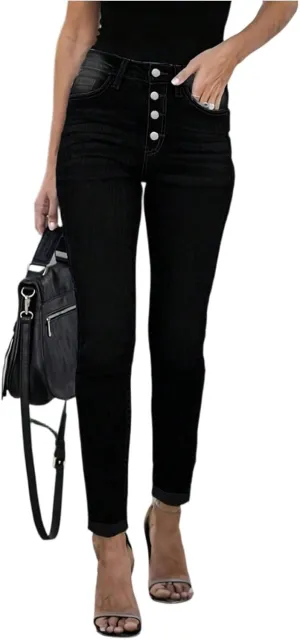 Jeans for Women Trendy Jeggings High Waisted Button Fly Skinny Jeans Cuffed Denim Ankle Pants with Pockets