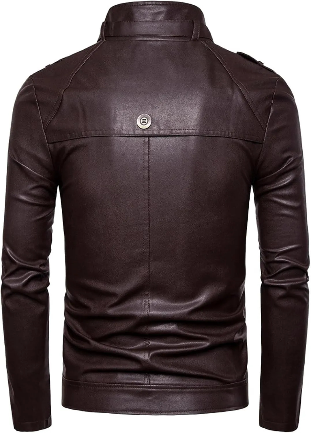 JEsilunmaMY Men's Button Deco PU Leather Jacket Casual Stand Collar Moto Biker Outwear Slim Fit Motorcycle Bomber Jacket
