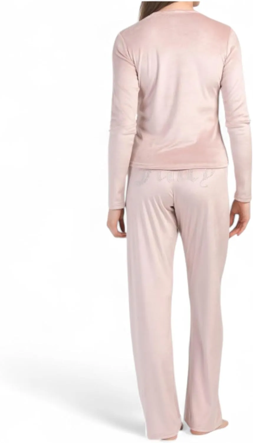 Juicy Couture Womens Velvet Fleece Pajama Set with Long Sleeve Top and Pants