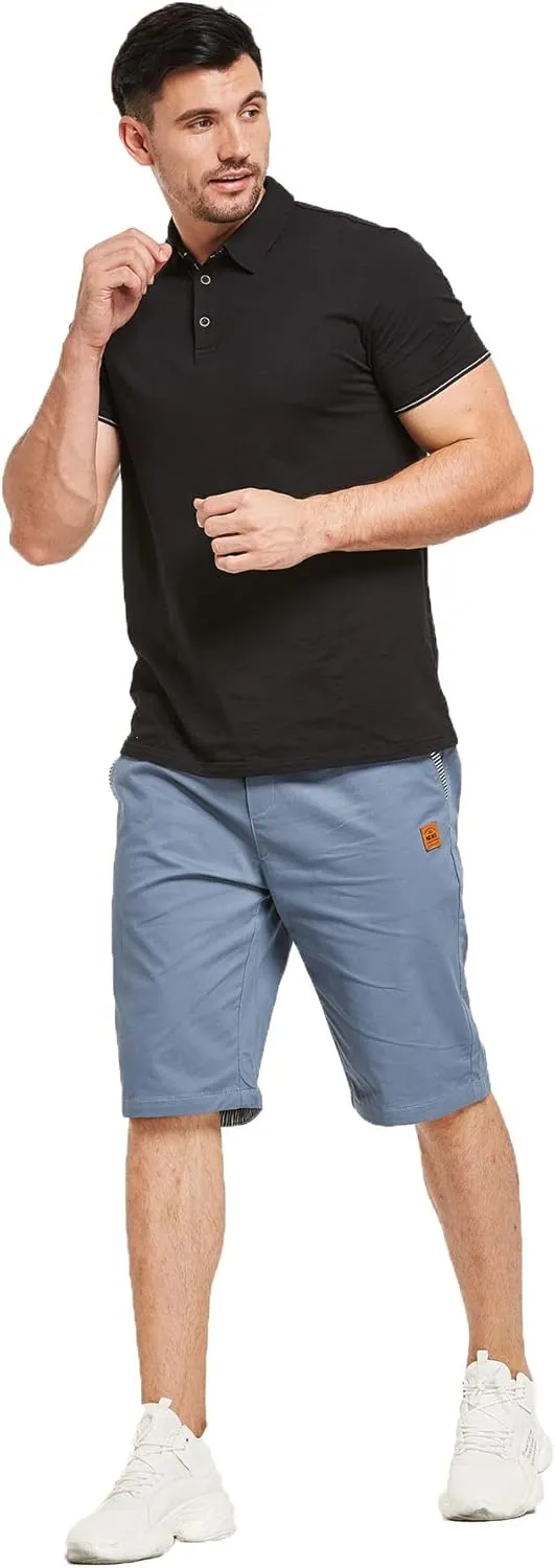 JustSun Mens Shorts Casual Classic Fit Cotton Summer Beach Shorts with Elastic Waist and Pockets