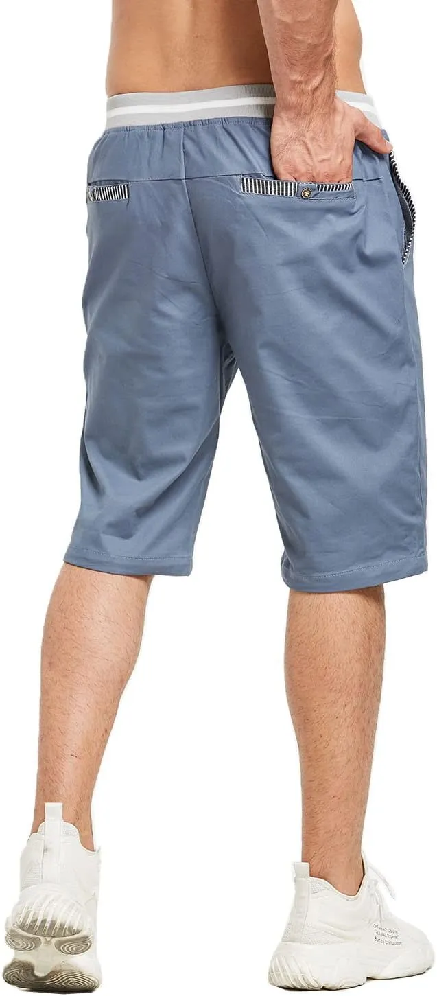 JustSun Mens Shorts Casual Classic Fit Cotton Summer Beach Shorts with Elastic Waist and Pockets