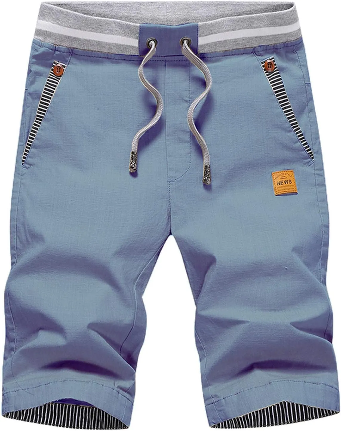 JustSun Mens Shorts Casual Classic Fit Cotton Summer Beach Shorts with Elastic Waist and Pockets