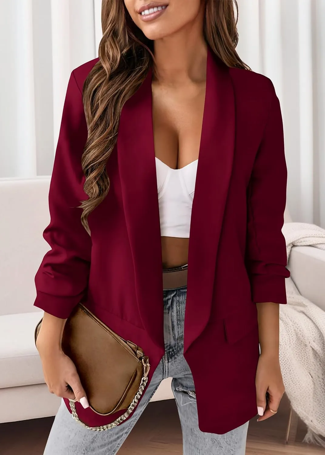 KIRUNDO Blazers for Women Oversized Business Casual Long Sleeve Open Front Work Office Suit Jackets Trendy Clothes