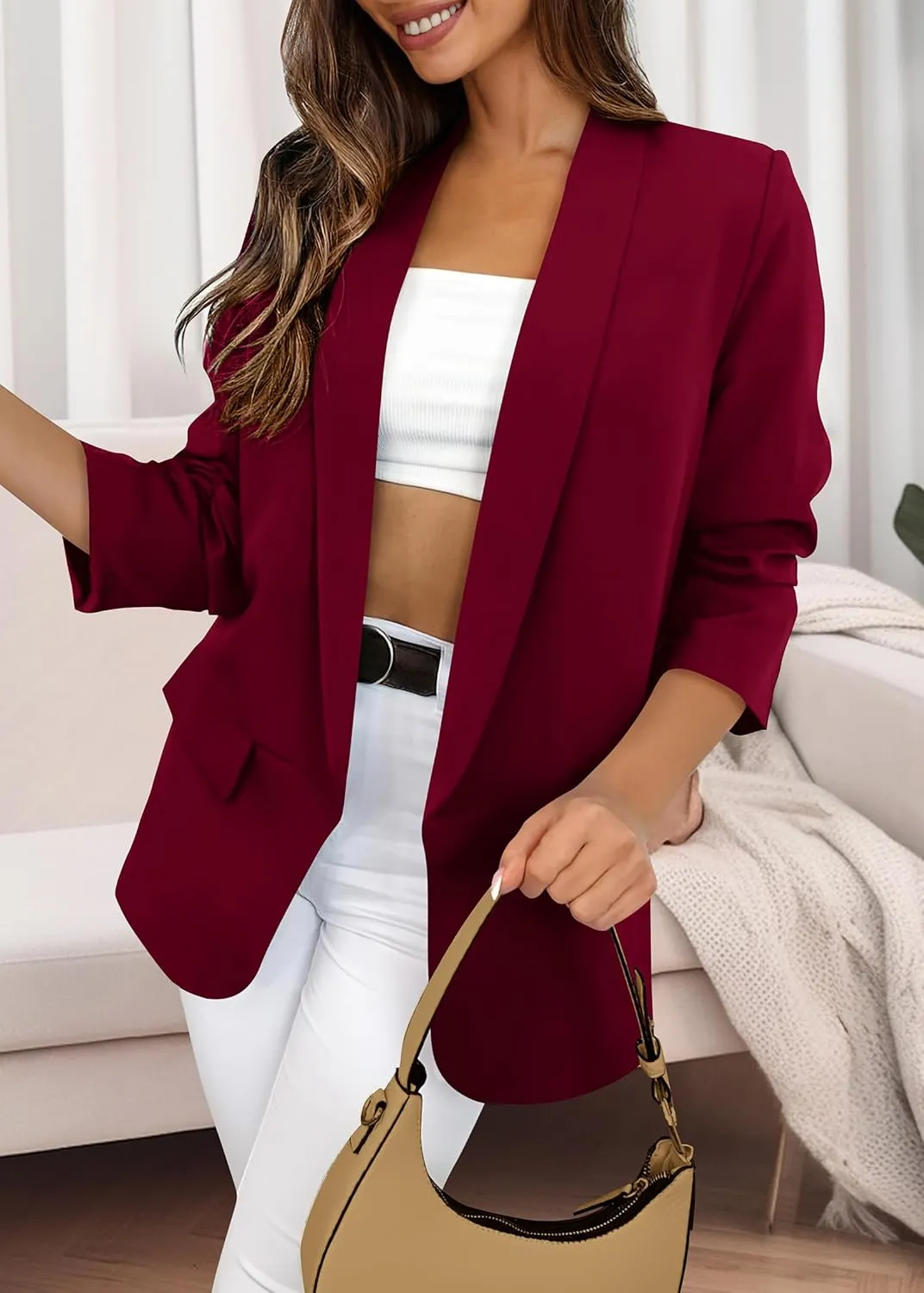 KIRUNDO Blazers for Women Oversized Business Casual Long Sleeve Open Front Work Office Suit Jackets Trendy Clothes