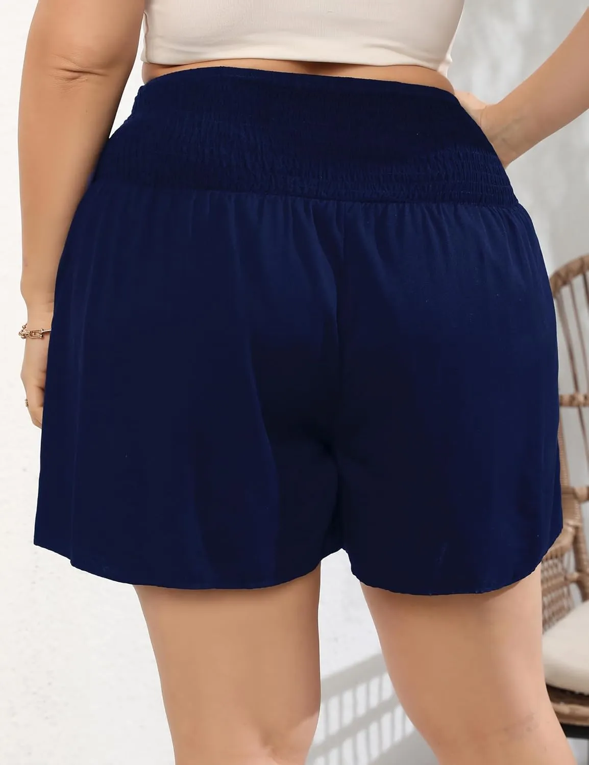 KOJOOIN Women Plus Size Comfy Shorts Elastic High Waist Casual Summer Pleated Lounge Shorts