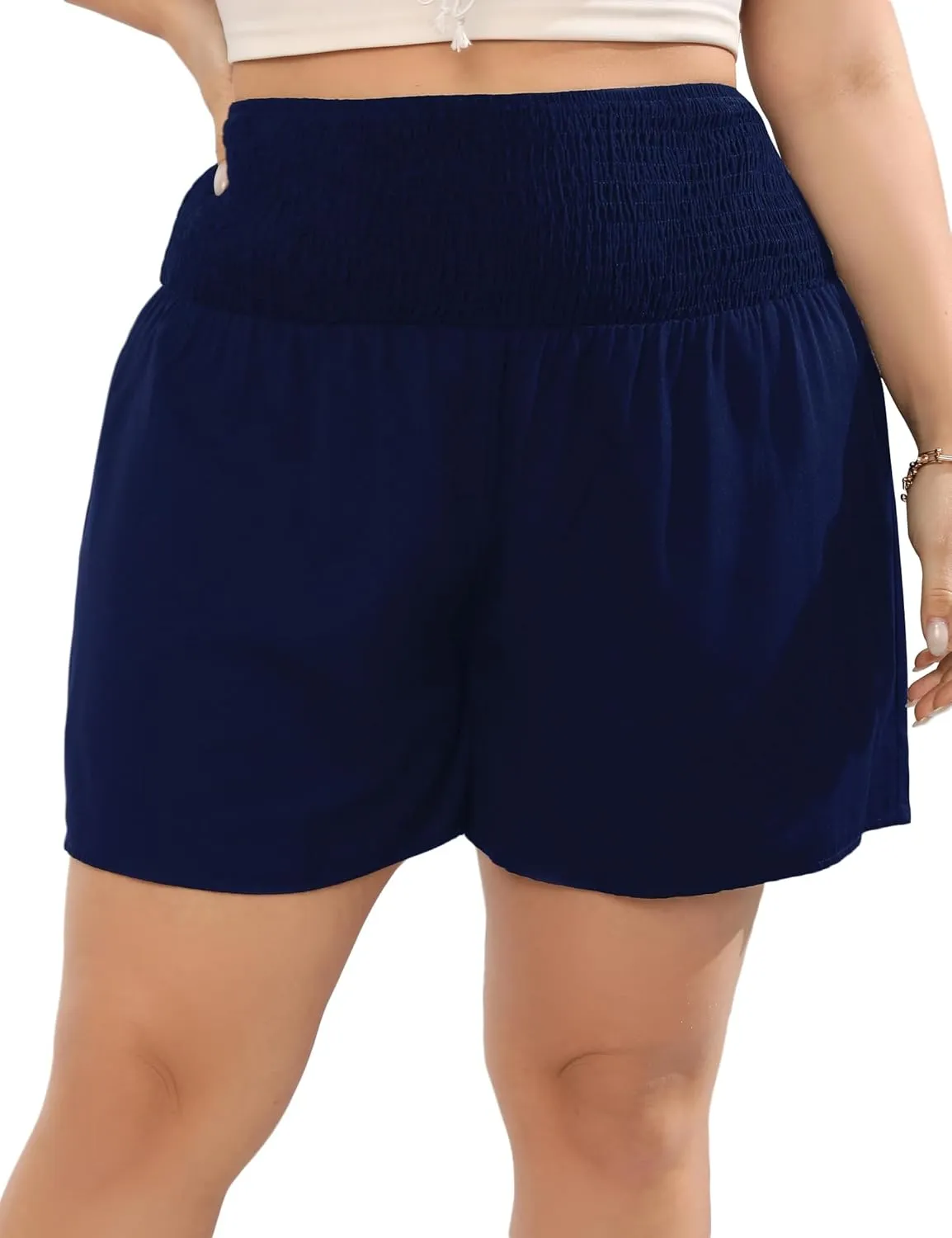KOJOOIN Women Plus Size Comfy Shorts Elastic High Waist Casual Summer Pleated Lounge Shorts