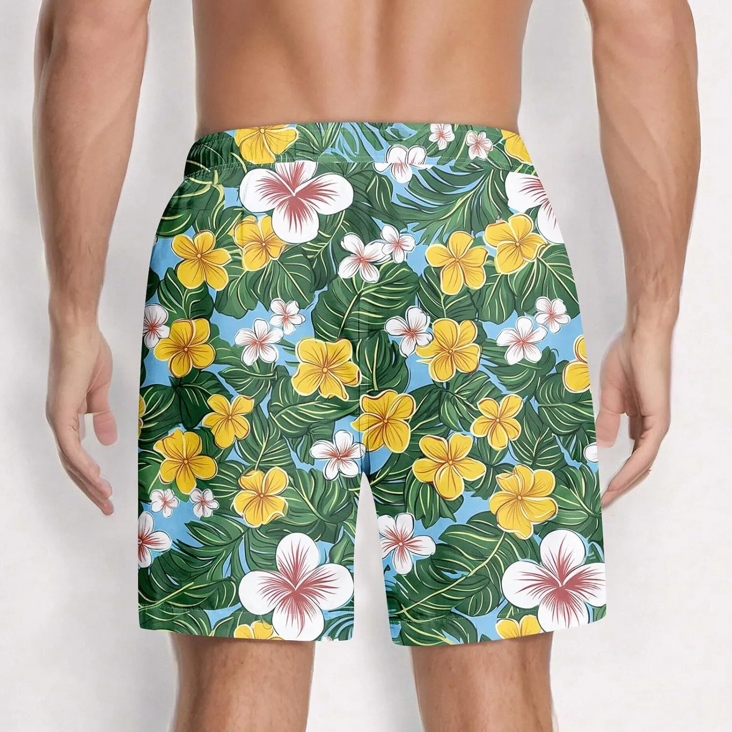 KUIOLYPOER Men's Shorts 2025 Casual Hawaiian Beach Elastic Waist Drawstring Lightweight Summer Board Shorts with Pockets