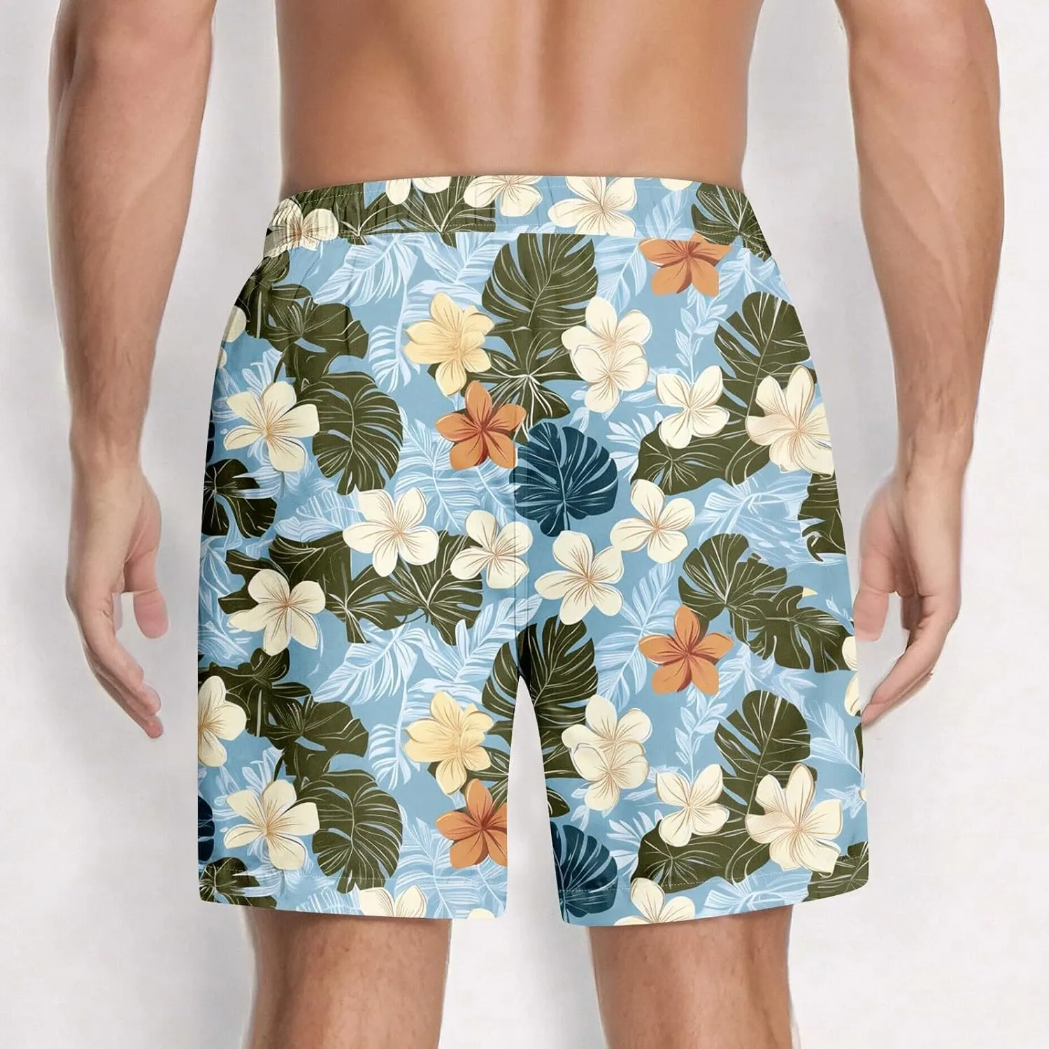 KUIOLYPOER Men's Shorts 2025 Casual Hawaiian Beach Elastic Waist Drawstring Lightweight Summer Board Shorts with Pockets