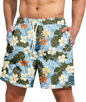 KUIOLYPOER Men's Shorts 2025 Casual Hawaiian Beach Elastic Waist Drawstring Lightweight Summer Board Shorts with Pockets