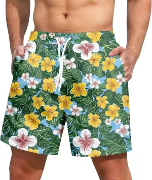 KUIOLYPOER Men's Shorts 2025 Casual Hawaiian Beach Elastic Waist Drawstring Lightweight Summer Board Shorts with Pockets