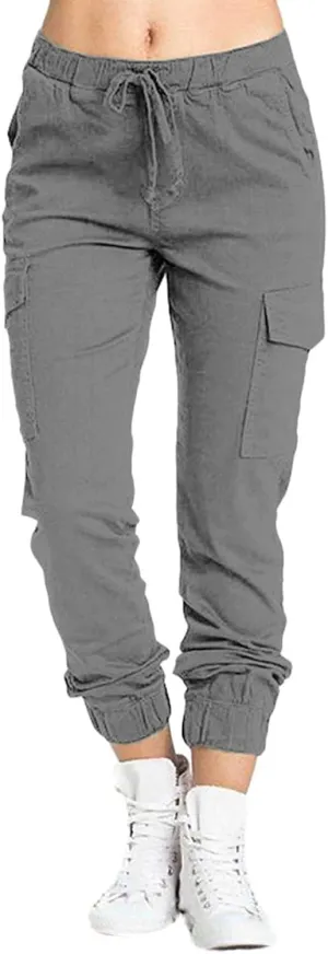 Ladies Multi Pocket Cargo Casual Pants Elastic Waist Corset Rope Pants Trousers