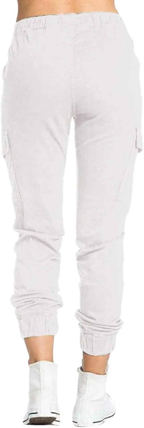 Ladies Multi Pocket Cargo Casual Pants Elastic Waist Corset Rope Pants Trousers