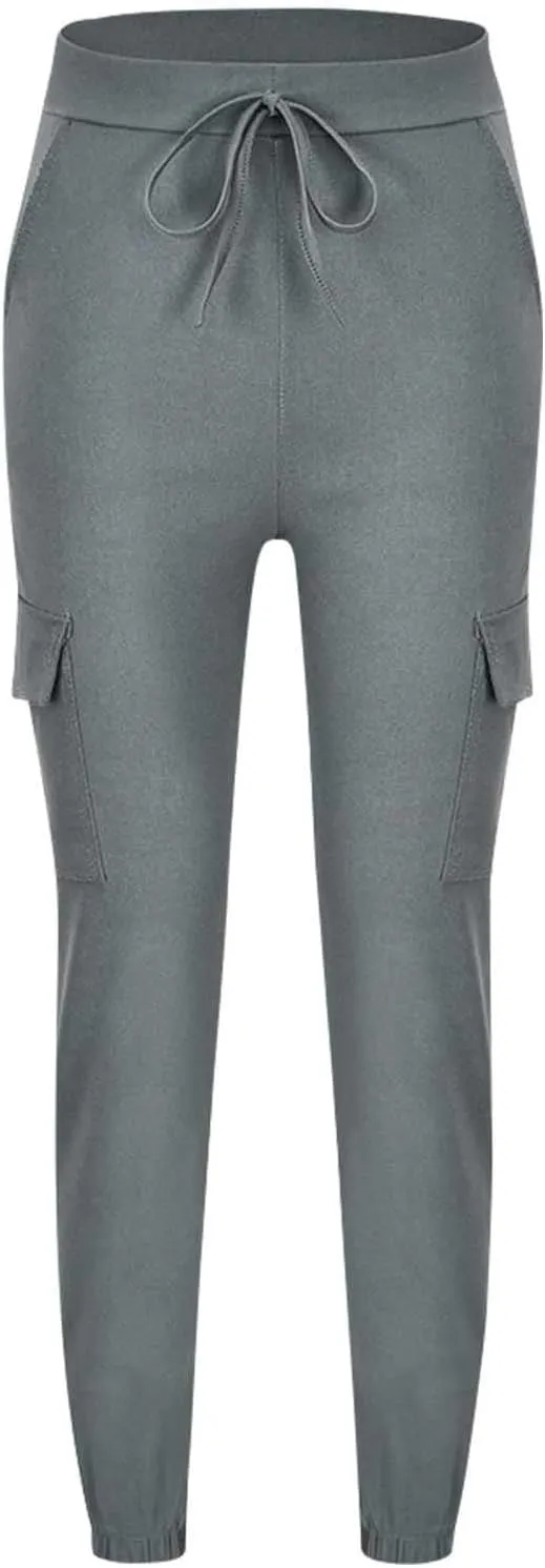 Ladies Multi Pocket Cargo Casual Pants Elastic Waist Corset Rope Pants Trousers