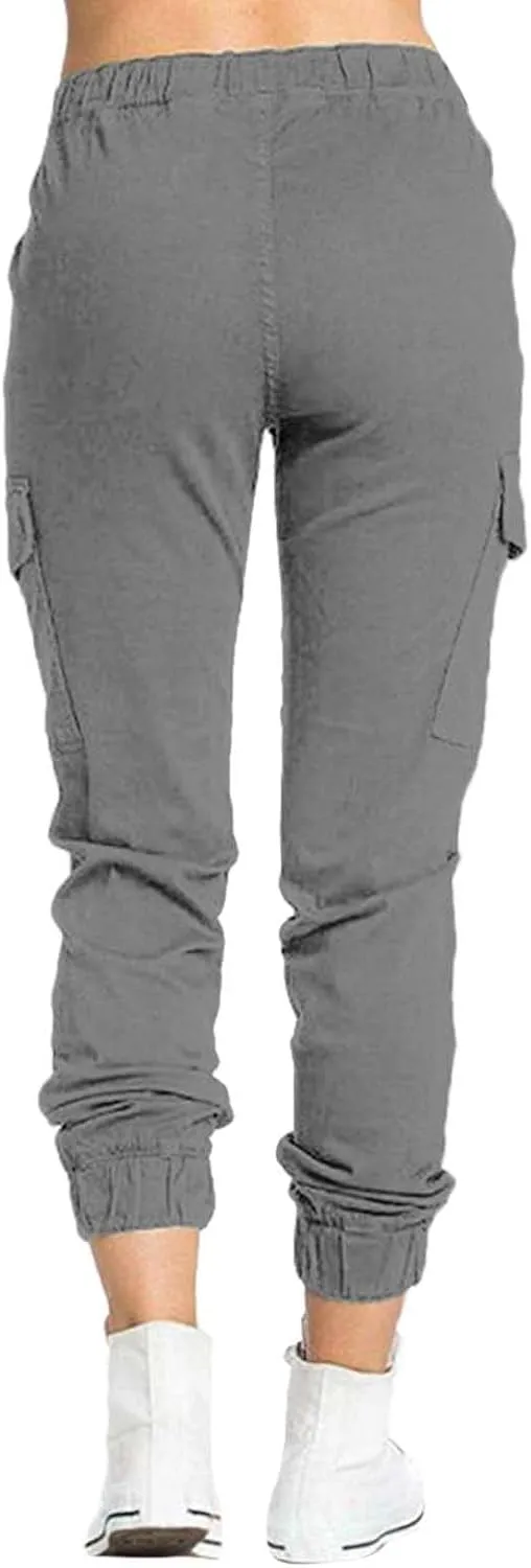 Ladies Multi Pocket Cargo Casual Pants Elastic Waist Corset Rope Pants Trousers