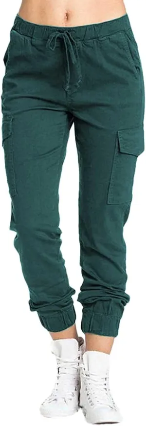 Ladies Multi Pocket Cargo Casual Pants Elastic Waist Corset Rope Pants Trousers
